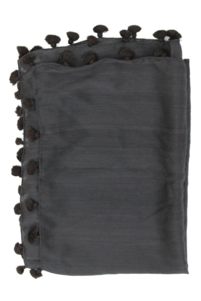 Eileen Fisher Womens Wool Silk Knit Tassel Trim Lightweight Scarf Gray 60"x20"