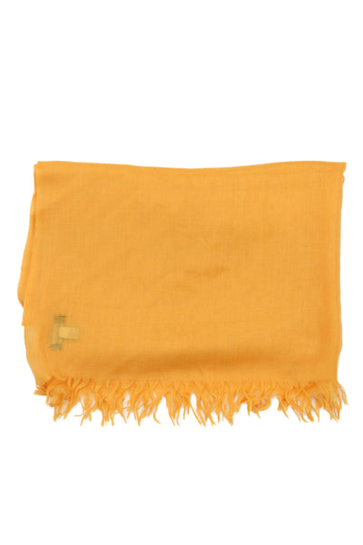 Eskandar Womens Cashmere Knit Fringe Trim Lightweight Scarf Orange 72"x27"