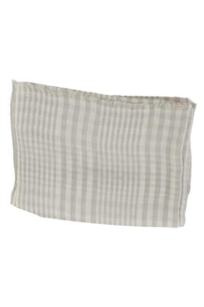Eskandar Womens Cashmere Knit Fringe Trim Plaid Scarf White Gray 88"x26"