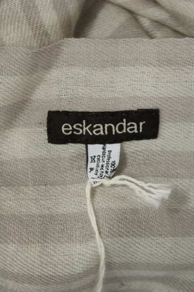 Eskandar Womens Cashmere Knit Fringe Trim Plaid Scarf White Gray 88"x26"