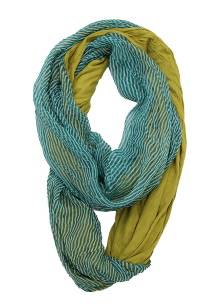 Chan Luu Womens Lightweight Sheer Overlay Striped Cowl Scarf Green Teal 74"x18"