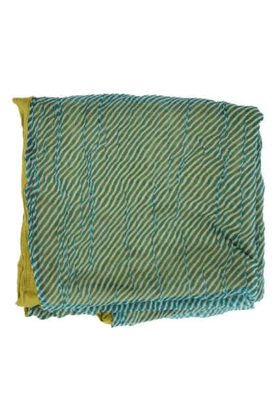 Chan Luu Womens Lightweight Sheer Overlay Striped Cowl Scarf Green Teal 74"x18"