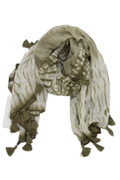 Eileen Fisher Womens Silk Square Tassel Trim Tie Dyed Scarf White Brown 36"x36"