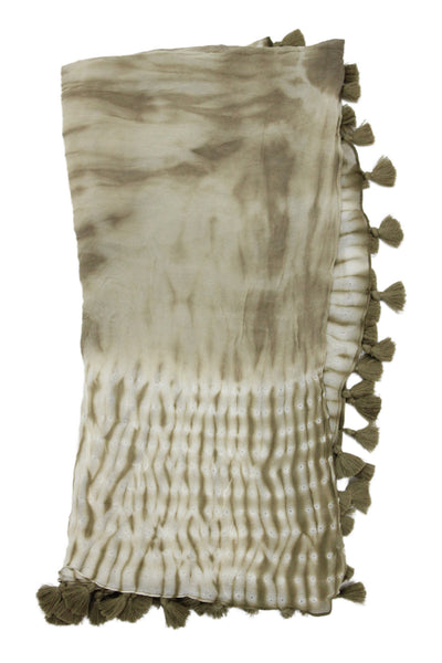 Eileen Fisher Womens Silk Square Tassel Trim Tie Dyed Scarf White Brown 36"x36"