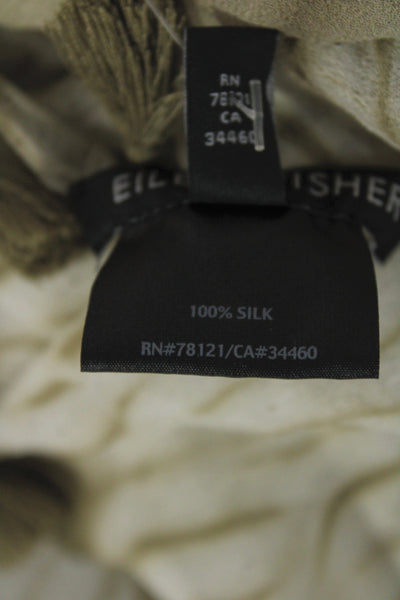 Eileen Fisher Womens Silk Square Tassel Trim Tie Dyed Scarf White Brown 36"x36"