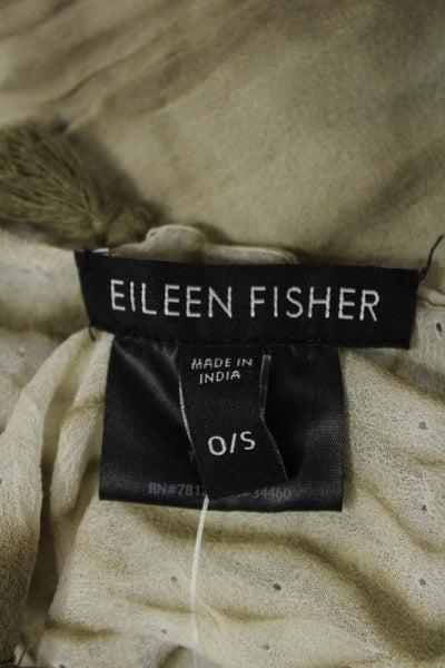Eileen Fisher Womens Silk Square Tassel Trim Tie Dyed Scarf White Brown 36"x36"
