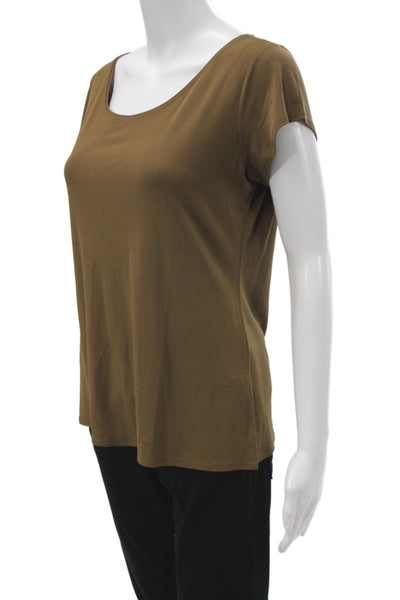 Eileen Fisher Womens Brown Short Sleeve Basic Round Neck T-Shirt Size M