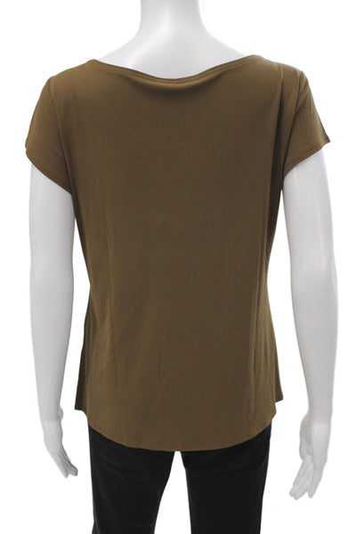 Eileen Fisher Womens Brown Short Sleeve Basic Round Neck T-Shirt Size M