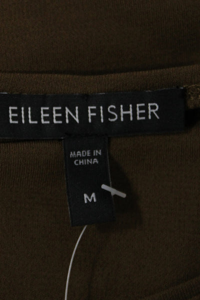 Eileen Fisher Womens Brown Short Sleeve Basic Round Neck T-Shirt Size M