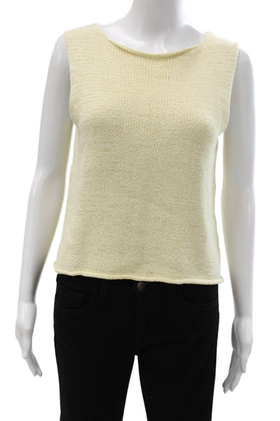 Eileen Fisher Women Basic Beige Cotton Sleeveless Tank Round Neck Size M