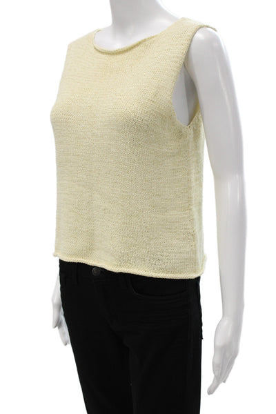Eileen Fisher Women Basic Beige Cotton Sleeveless Tank Round Neck Size M
