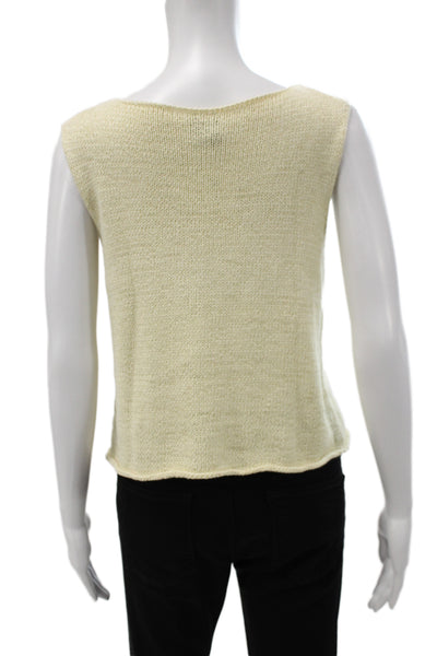 Eileen Fisher Women Basic Beige Cotton Sleeveless Tank Round Neck Size M