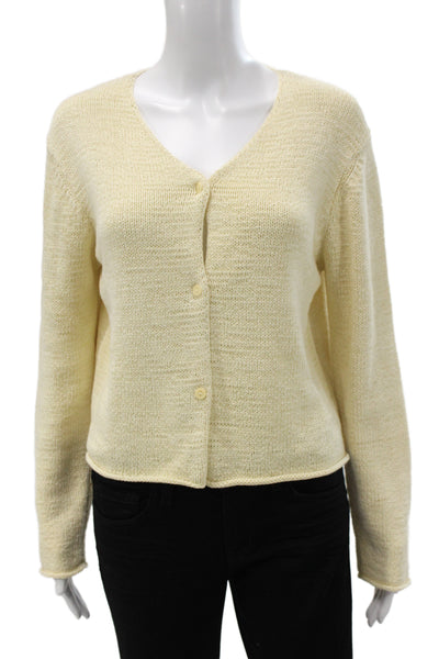 Eileen Fisher Unisex Beige V-Neck Long Sleeve Button Cardigan Size M