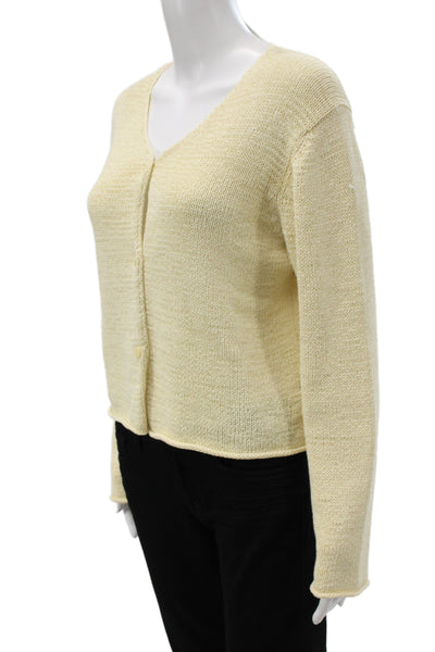Eileen Fisher Unisex Beige V-Neck Long Sleeve Button Cardigan Size M
