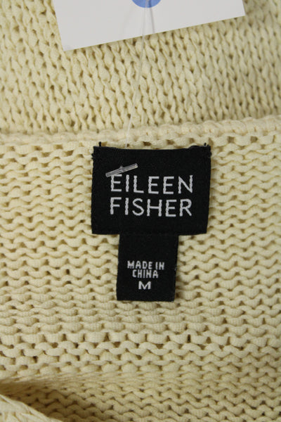 Eileen Fisher Unisex Beige V-Neck Long Sleeve Button Cardigan Size M