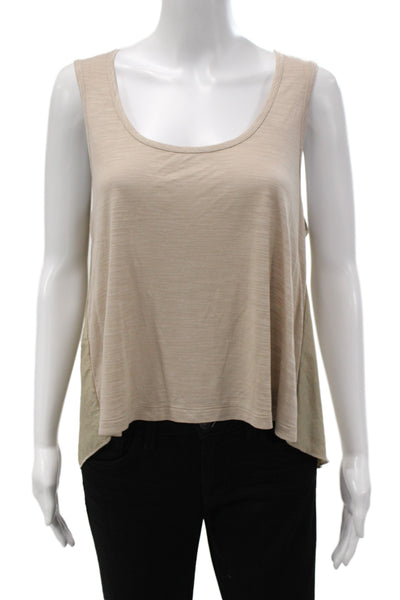 BCBGMAXAZRIA Women Basic Beige Cotton Sleeveless Round Neck Tank Size M