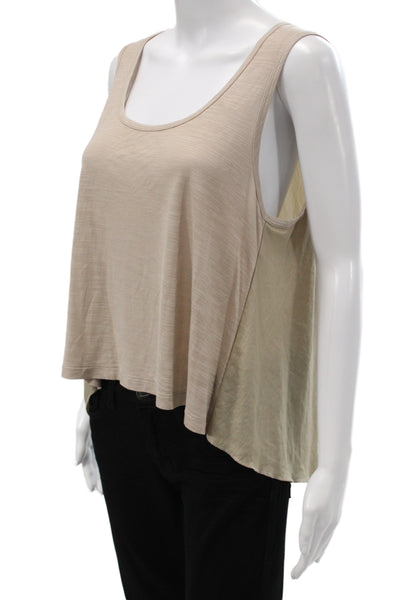 BCBGMAXAZRIA Women Basic Beige Cotton Sleeveless Round Neck Tank Size M