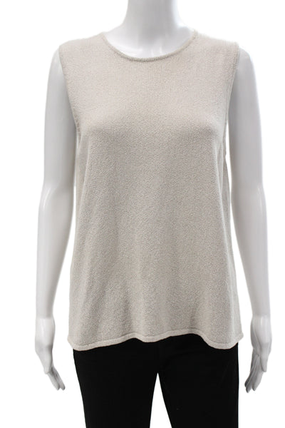 Eileen Fisher Womens Sleeveless Basic Tank Beige Viscose Round Neck Size M