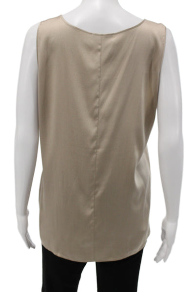 Eileen Fisher Women Beige Silk Scoop Neck Sleeveless Basic Tank Pullover Size M