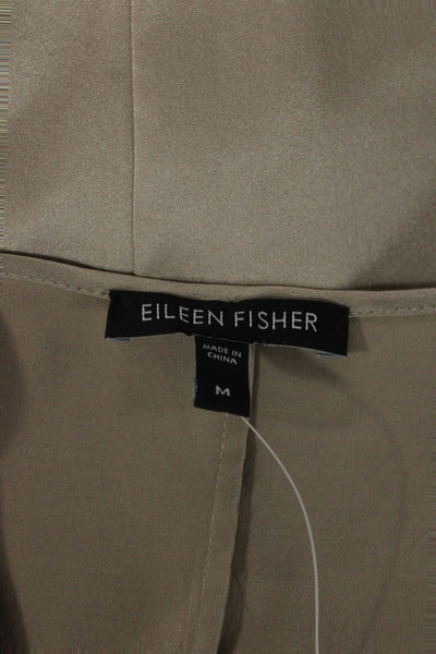 Eileen Fisher Women Beige Silk Scoop Neck Sleeveless Basic Tank Pullover Size M