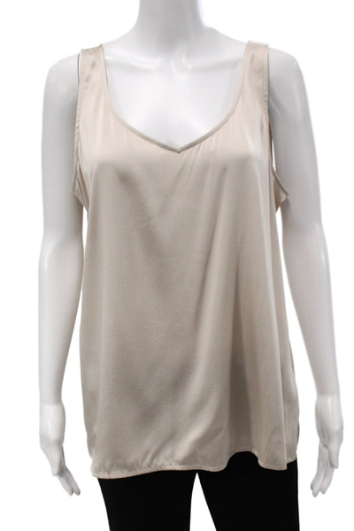 Eileen Fisher Women Beige V-Neck Sleeveless Tank Organic Cotton Silk Size L