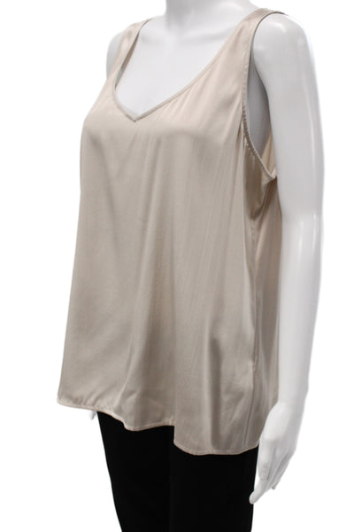 Eileen Fisher Women Beige V-Neck Sleeveless Tank Organic Cotton Silk Size L