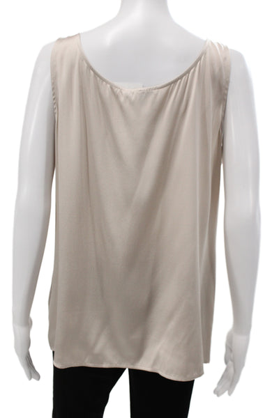 Eileen Fisher Women Beige V-Neck Sleeveless Tank Organic Cotton Silk Size L