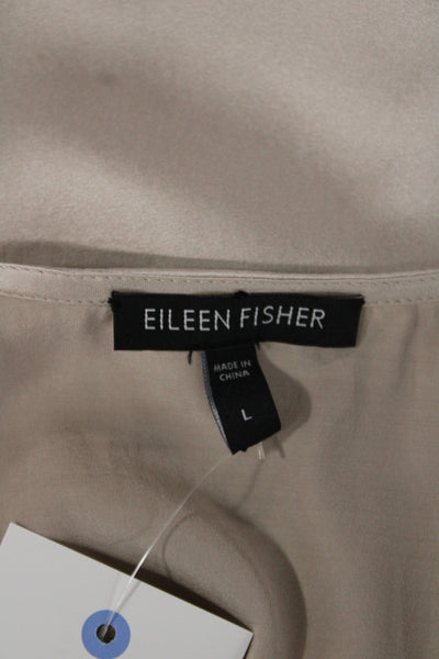 Eileen Fisher Women Beige V-Neck Sleeveless Tank Organic Cotton Silk Size L