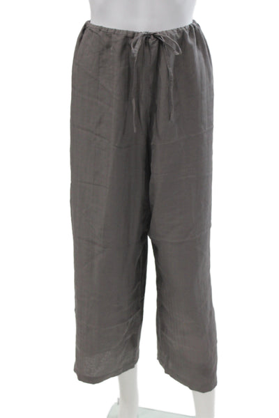 Eileen Fisher Women Cropped Linen Cotton Pants Gray Drawstring Size XL