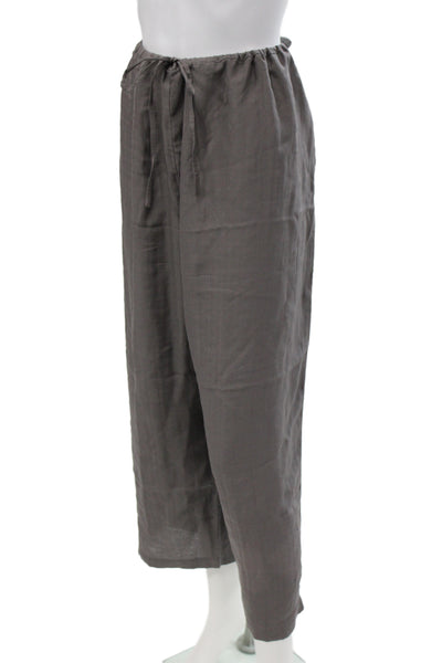 Eileen Fisher Women Cropped Linen Cotton Pants Gray Drawstring Size XL