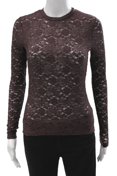 Aqua Women Floral Gothic Crew Neck Long Sleeve Top Brown Size S