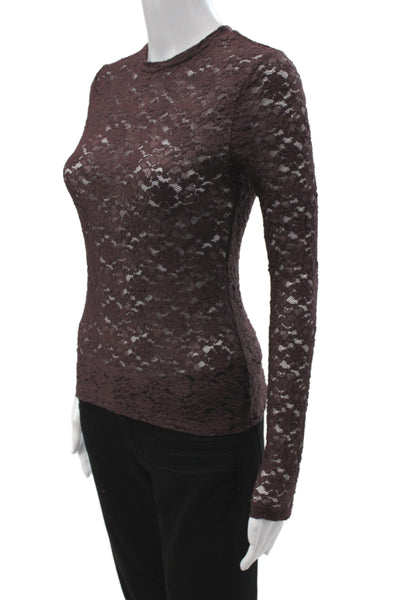 Aqua Women Floral Gothic Crew Neck Long Sleeve Top Brown Size S