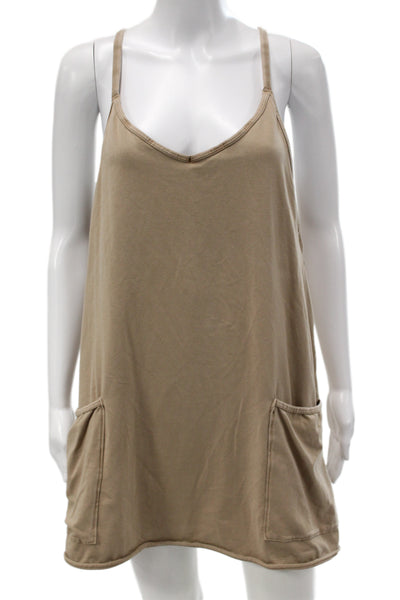 FP Movement Womens Tank Slip Dress Beige V-Neck Zip Sleeveless Boho Size M