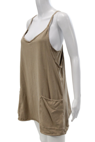 FP Movement Womens Tank Slip Dress Beige V-Neck Zip Sleeveless Boho Size M