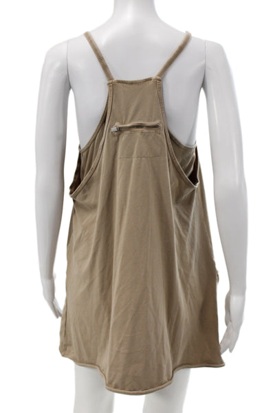 FP Movement Womens Tank Slip Dress Beige V-Neck Zip Sleeveless Boho Size M