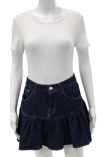 Zara Women Mini Flare Skirt Dark Blue Cotton Short Size M