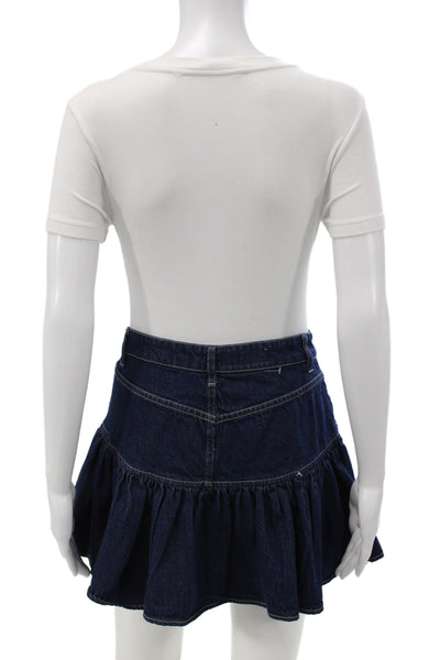 Zara Women Mini Flare Skirt Dark Blue Cotton Short Size M
