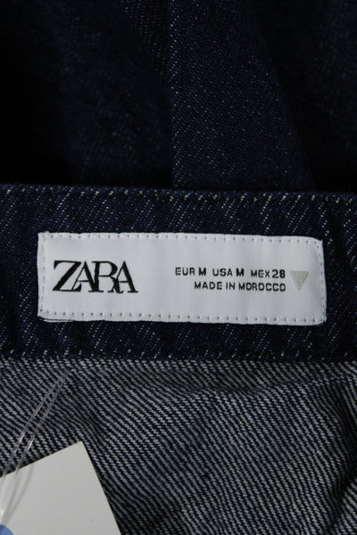 Zara Women Mini Flare Skirt Dark Blue Cotton Short Size M