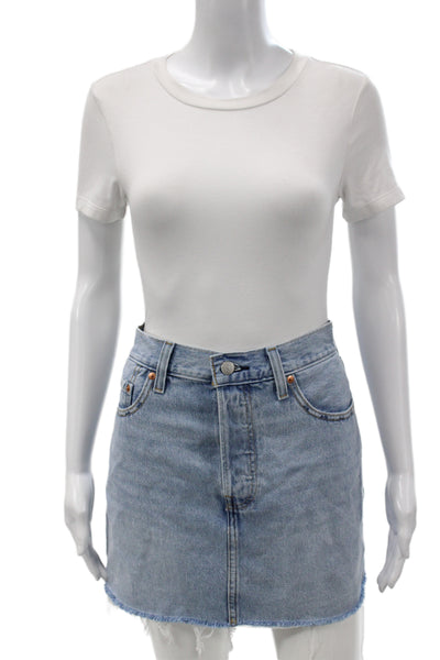 Levis Womens Light Blue Mini A-Line Cotton Solid Skirt Size 29