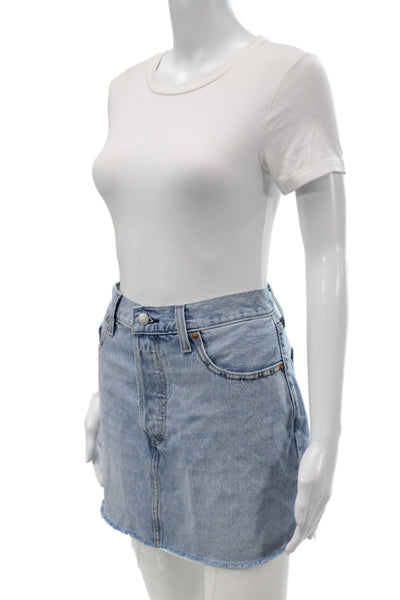 Levis Womens Light Blue Mini A-Line Cotton Solid Skirt Size 29