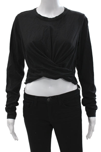 ALC Women Cropped Sleeveless T-Shirt Black Cotton Crew Neck Size L