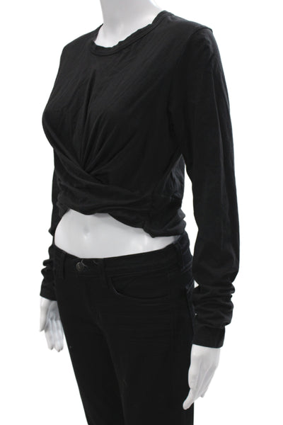 ALC Women Cropped Sleeveless T-Shirt Black Cotton Crew Neck Size L