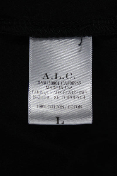 ALC Women Cropped Sleeveless T-Shirt Black Cotton Crew Neck Size L