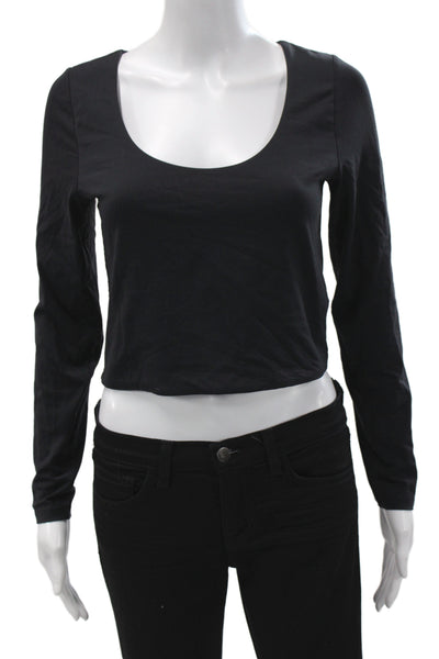 Babaton Womens Black Cropped Long Sleeve Round Neck Top Size L