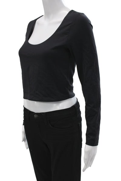 Babaton Womens Black Cropped Long Sleeve Round Neck Top Size L