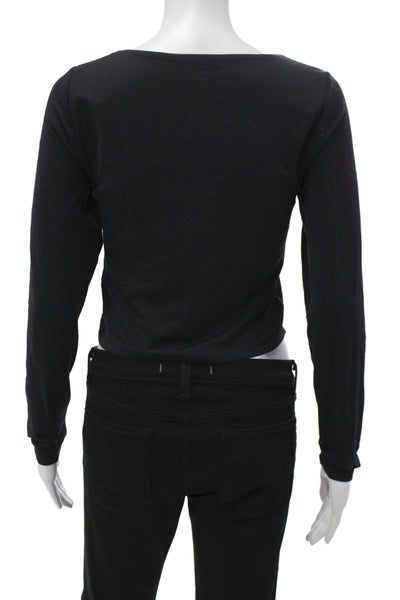 Babaton Womens Black Cropped Long Sleeve Round Neck Top Size L
