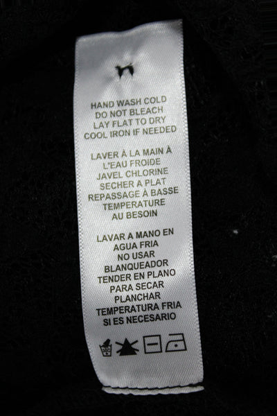 Frame Women Mock Neck Sleeveless Floral Cotton Linen Tank Black Petite Size S
