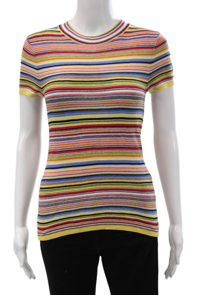 Pistola Women Basic Black Cotton Striped Crew Neck Short Sleeve T-Shirt Size S
