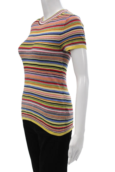Pistola Women Basic Black Cotton Striped Crew Neck Short Sleeve T-Shirt Size S
