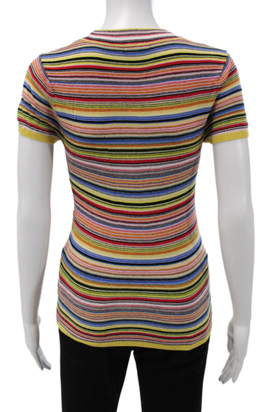 Pistola Women Basic Black Cotton Striped Crew Neck Short Sleeve T-Shirt Size S
